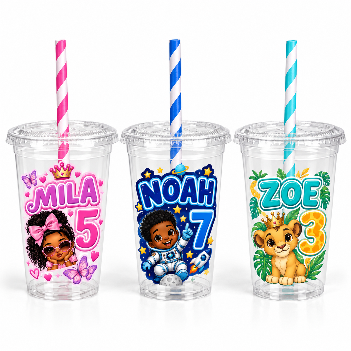 12 oz Clear Cups with Lid and Straw